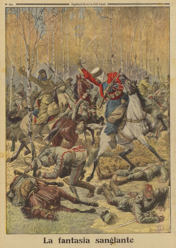 Algierscy goumiers armii francuskiej pokonując większą grupę niemieckiej kawalerii, I wojna światowa autorstwa Louis Charles (after) Bombled