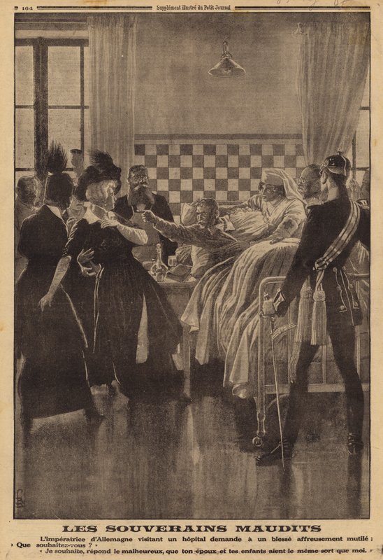 Gniewna reakcja rannego żołnierza w szpitalu na wizytę cesarzowej Augusty Victorii, I wojna światowa autorstwa Louis Charles (after) Bombled