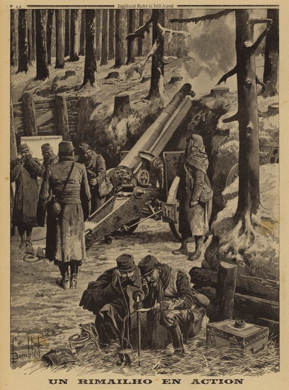 Szybka średnia haubica Rimailho armii francuskiej w akcji, I wojna światowa autorstwa Louis Charles (after) Bombled