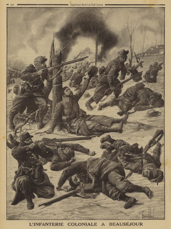 Francuska piechota kolonialna walcząca w Beausejour, I wojna światowa autorstwa Louis Charles (after) Bombled