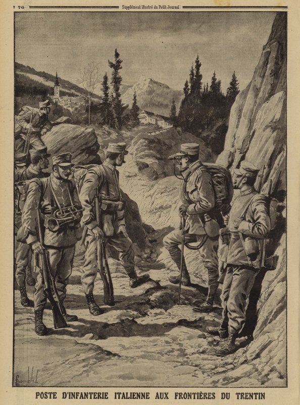 Placówka piechoty włoskiej na granicy Trentino, I wojna światowa autorstwa Louis Charles (after) Bombled