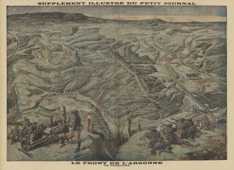 Panoramiczny widok esctora Lasu Argonne na froncie zachodnim, I wojna światowa autorstwa Louis Charles (after) Bombled