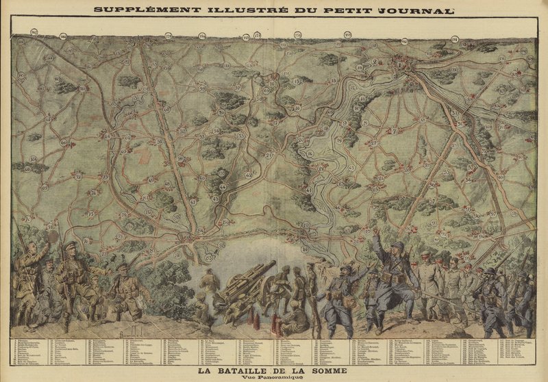 Panoramiczny widok na pole bitwy nad Sommą, Francja, I wojna światowa autorstwa Louis Charles (after) Bombled
