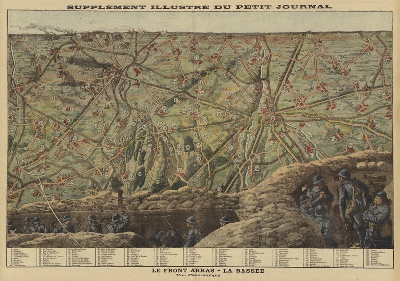 Panoramiczny widok na sektor frontu zachodniego między Arras i La Bassee, Francja, I wojna światowa autorstwa Louis Charles (after) Bombled