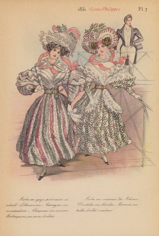 Francuska moda: 1831, Louis-Philippe (kolorowa litografia) autorstwa Louis Colas