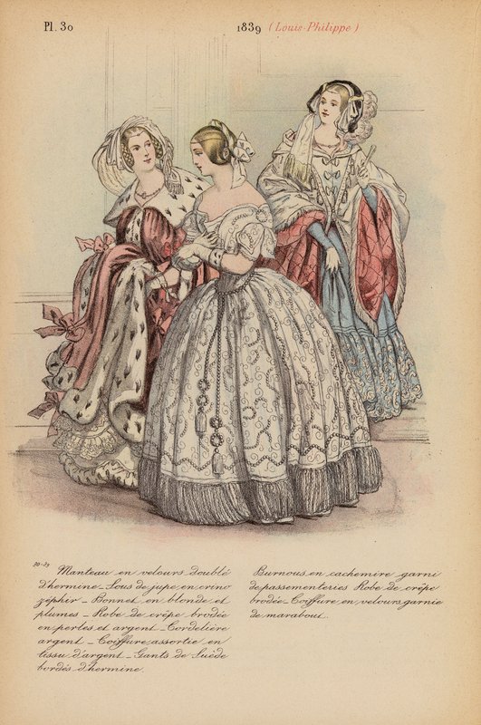 Francuska moda: 1839, Louis-Philippe (kolorowa litografia) autorstwa Louis Colas