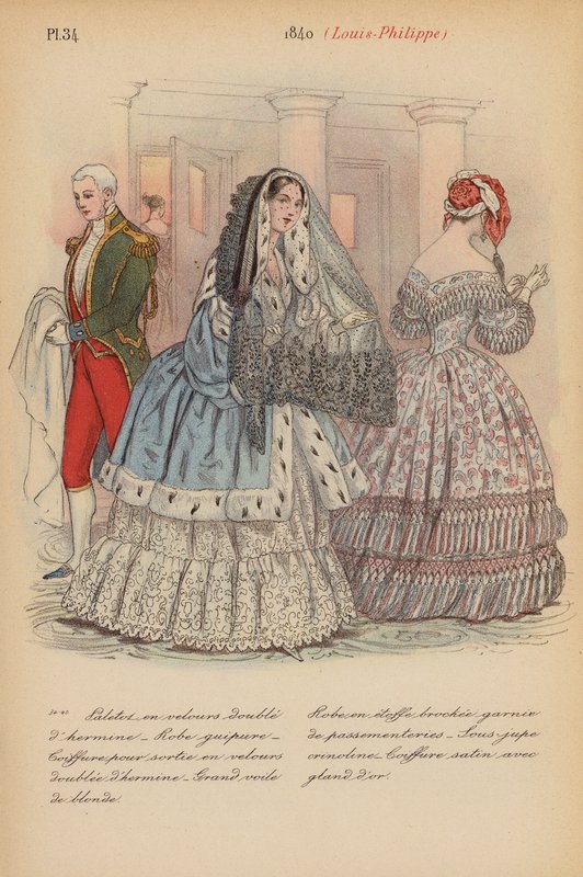Francuska moda: 1840, Louis-Philippe (kolorowa litografia) autorstwa Louis Colas
