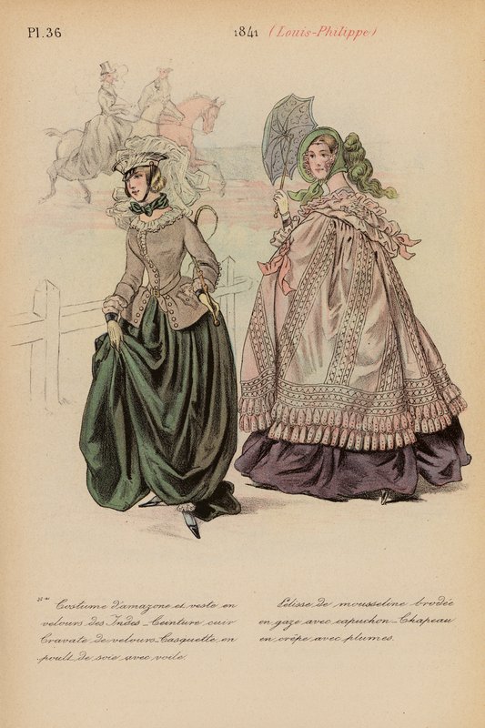 Francuska moda: 1841, Louis-Philippe (kolorowa litografia) autorstwa Louis Colas