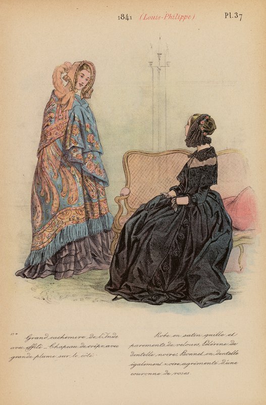 Francuska moda: 1841, Louis-Philippe (kolorowa litografia) autorstwa Louis Colas