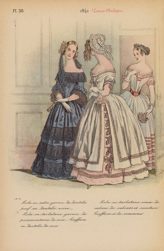 Francuska moda: 1842, Louis-Philippe (kolorowa litografia) autorstwa Louis Colas