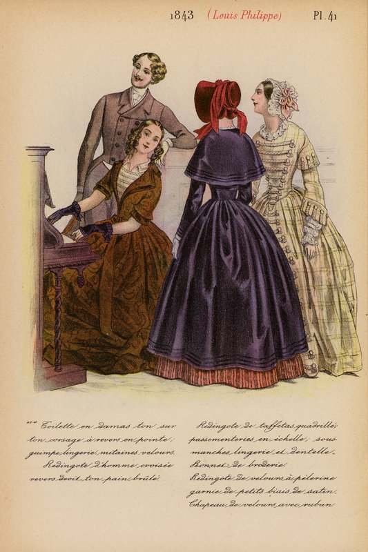 Francuska moda: 1843, Louis-Philippe (kolorowa litografia) autorstwa Louis Colas