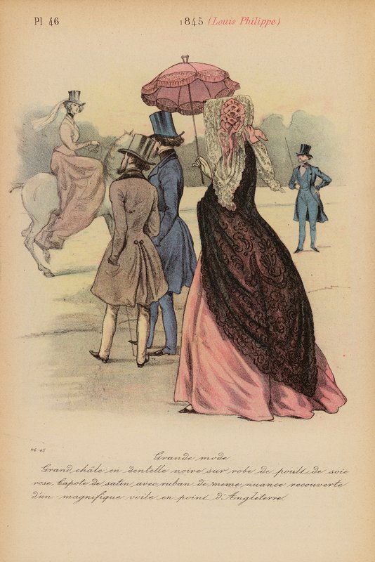 Francuska moda: 1845, Louis-Philippe (kolorowa litografia) autorstwa Louis Colas