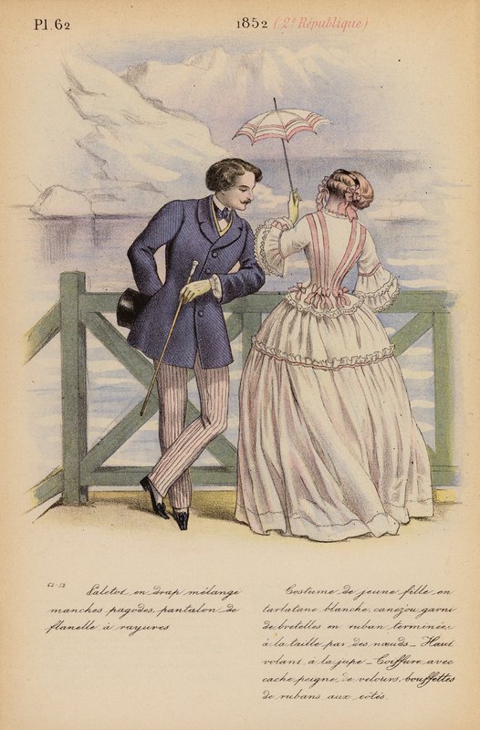 Moda francuska: 1852, 2e Republique (kolorowa litografia) autorstwa Louis Colas