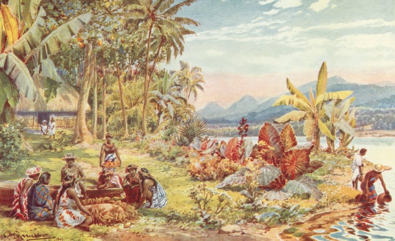 Scena na Tahiti (kolor lito) autorstwa Louis Fairfax Muckley