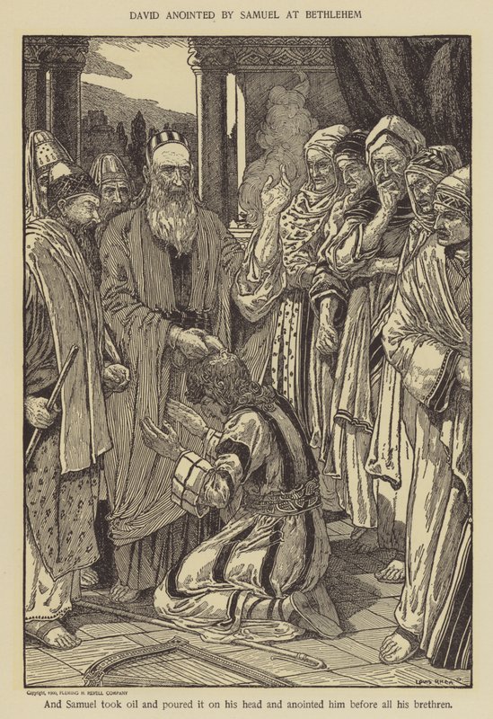 Dawid namaszczony przez Samuela w Betlejem autorstwa Louis John Rhead