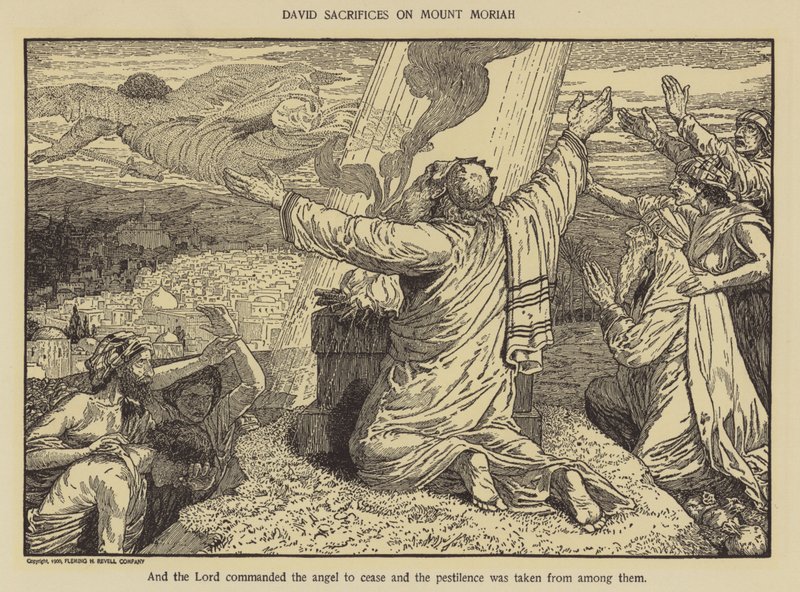 Dawid składa ofiary na górze Moria autorstwa Louis John Rhead
