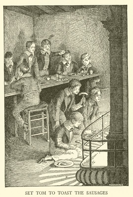 Ilustracja do Dni Szkolnych Toma Browna (grawerowanie) autorstwa Louis John Rhead