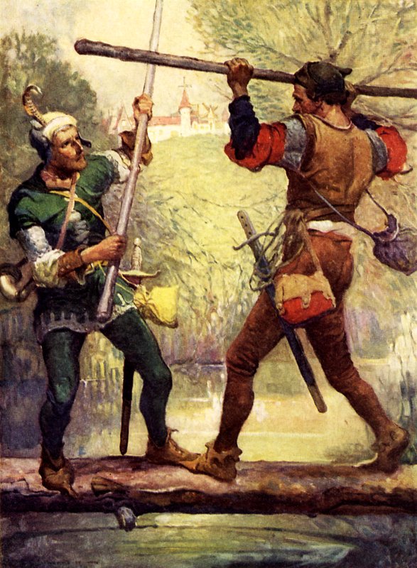 Robin Hood walczący z Małym Johnem autorstwa Louis John Rhead