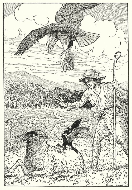 Orzeł i kawka (litografia) autorstwa Louis John Rhead