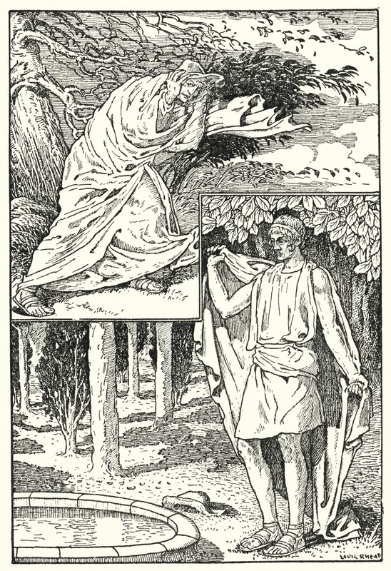 Północny wiatr i słońce (litografia) autorstwa Louis John Rhead