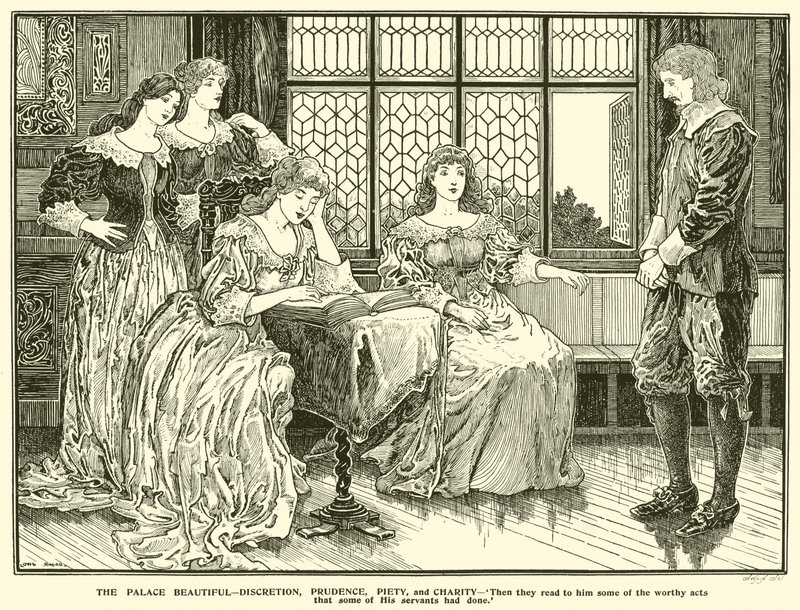 Pałac Piękny, Roztropny, Roztropny, Pobożny i Dobroczynny (rycina) autorstwa Louis John Rhead