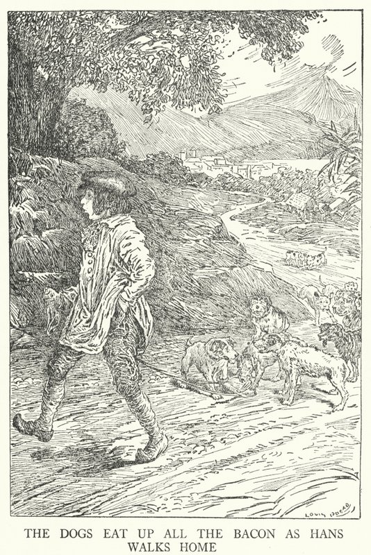 Psy zjadają cały bekon, gdy Hans wraca do domu (lito) autorstwa Louis John Rhead