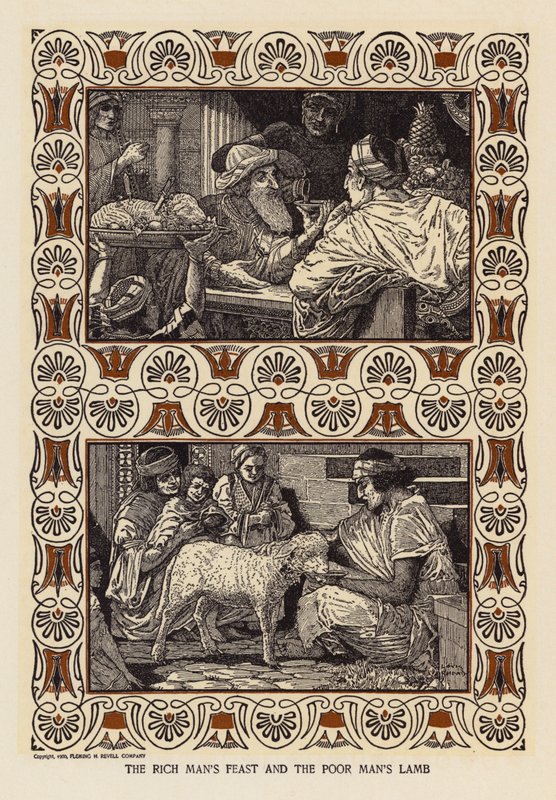 Uczta bogacza i jagnię biedaka (litografia) autorstwa Louis John Rhead
