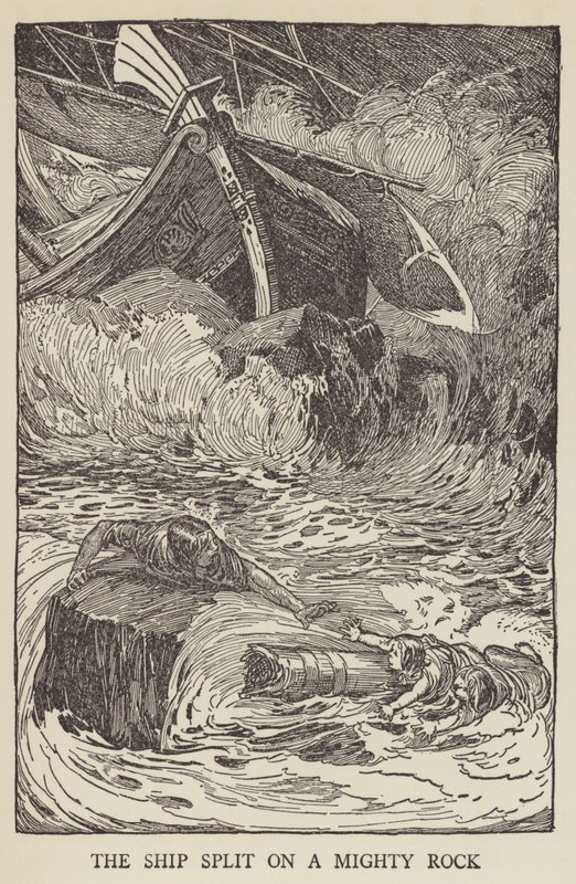Statek rozpadł się na potężnej skale autorstwa Louis John Rhead