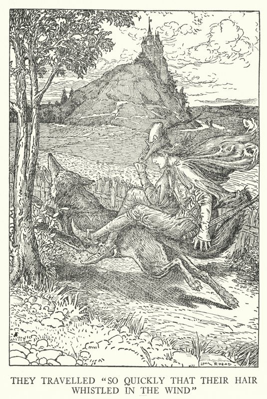 Podróżowali „tak szybko, że ich włosy gwizdały na wietrze” (lito) autorstwa Louis John Rhead