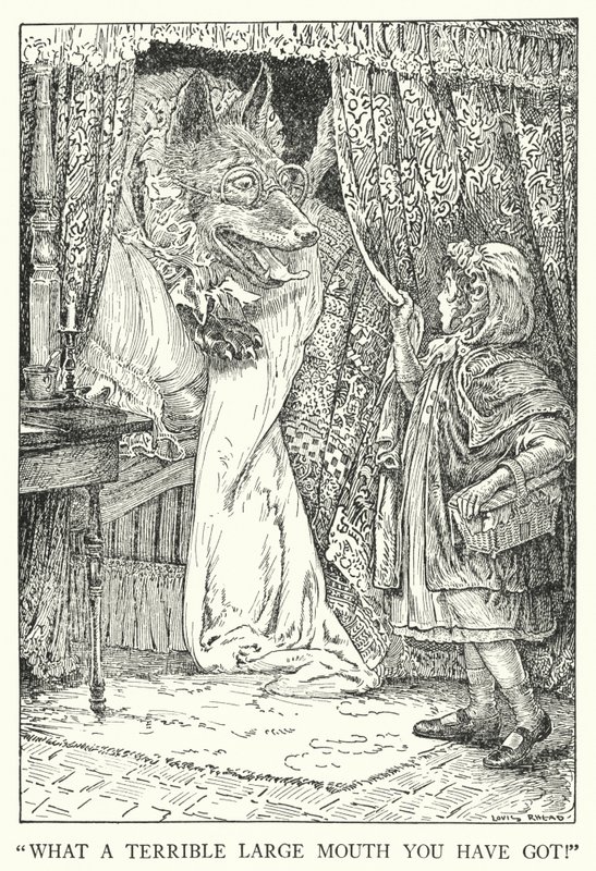 „Jakie masz strasznie duże usta!” (lito) autorstwa Louis John Rhead