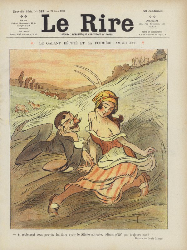 Waleczny zastępca i ambitna farmerka. Ilustracja do Le Rire autorstwa Louis Morin
