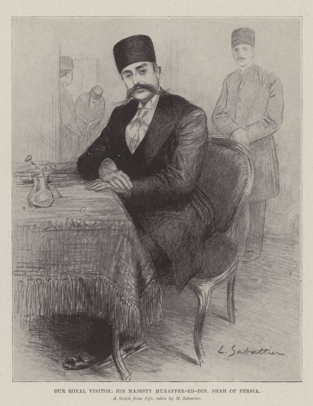 Nasz Królewski Gość, Jego Wysokość Muzaffer-ed-Din, Szach Persji autorstwa Louis Remy Sabattier