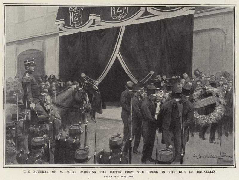 Pogrzeb M. Zoli niosącego trumnę z domu przy Rue de Bruxelles autorstwa Louis Remy Sabattier