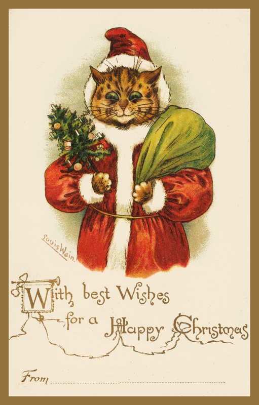 Kot w stroju Świętego Mikołaja (chromolitho) autorstwa Louis Wain