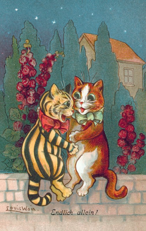 Humorystyczna pocztówka z kotem (kolorowa litografia) autorstwa Louis Wain