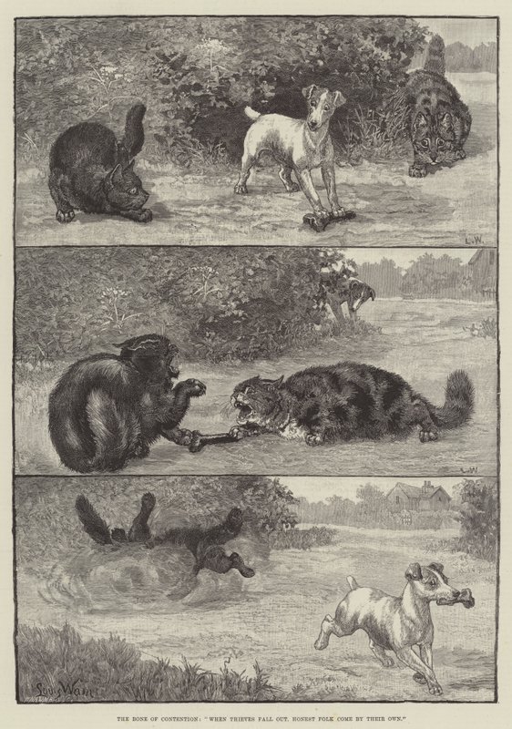 Kość niezgody, gdy złodzieje wypadają, uczciwy lud przychodzi sam autorstwa Louis Wain