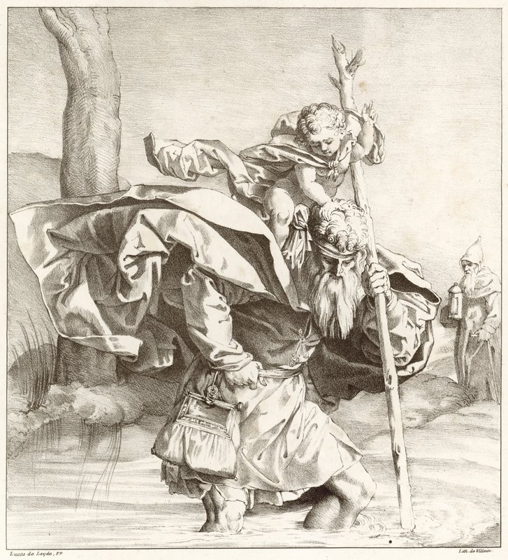 Św. Krzysztof niosący Dzieciątko Jezus autorstwa Lucas van Leyden