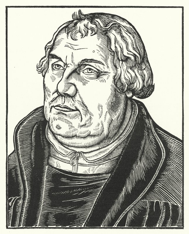 Portret niemieckiego reformatora protestanckiego Marcina Lutra w późniejszym życiu (rycina) autorstwa Lucas the Elder (after) Cranach