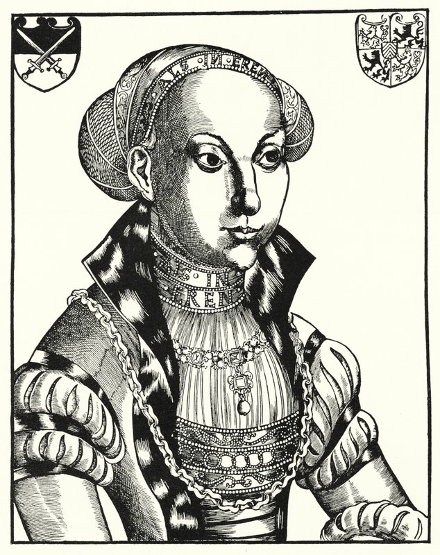 Sybille z Kleve, małżonka Jana Fryderyka I, elektora saskiego (grafika) autorstwa Lucas the Elder (after) Cranach