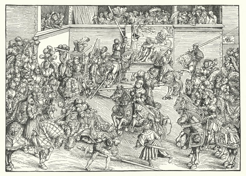 Turniej z Gobelinem Samsona i Lwa (grafika) autorstwa Lucas the Elder (after) Cranach