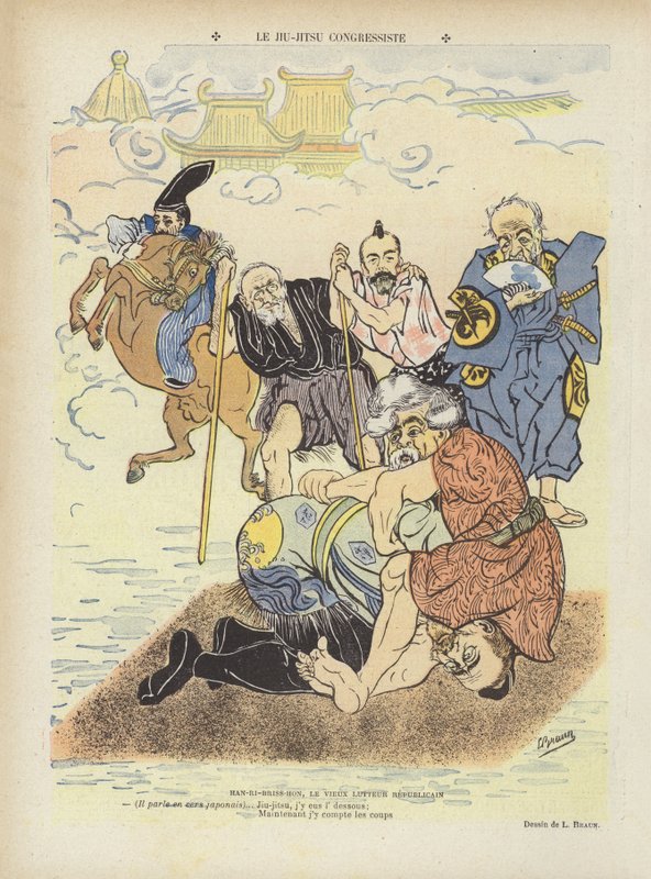 Kongresowe ju-jitsu. Ilustracja do Le Rire autorstwa Ludwig Braun