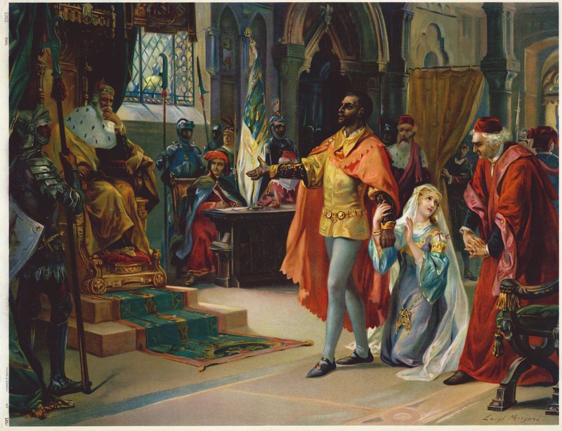 Scena z Otella Szekspira (chromolitho) autorstwa Luigi Morgari