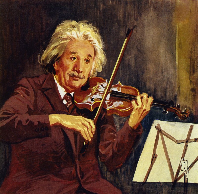 Albert Einstein grający na skrzypcach (kolorowa litografia) autorstwa Luis Arcas Brauner