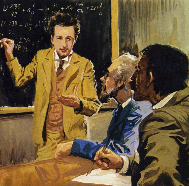Albert Einstein uzyskał dyplom z matematyki i fizyki (kolorowa litografia) autorstwa Luis Arcas Brauner