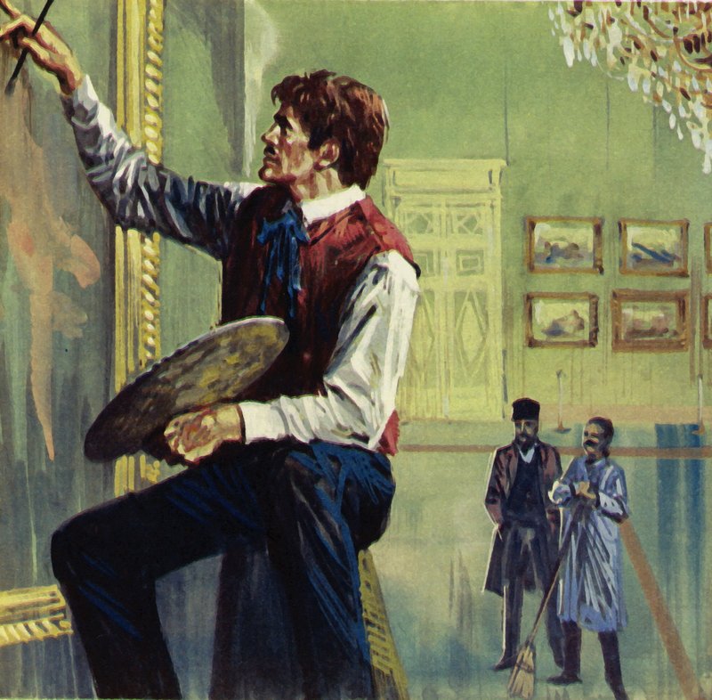 Delacroix pracujący nad płótnem na Salonie Paryskim (kolorowa litografia) autorstwa Luis Arcas Brauner