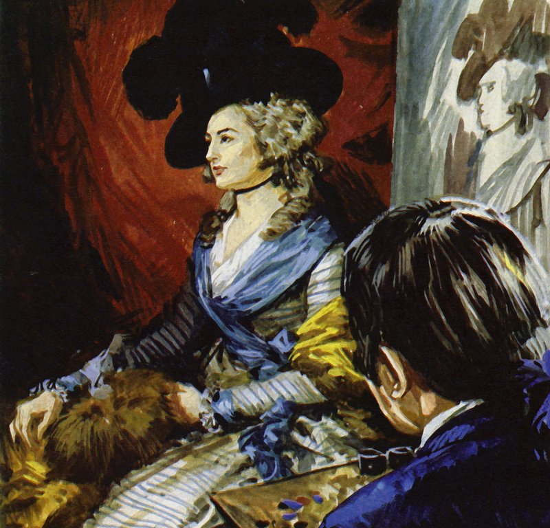 Gainsborough udał się do Londynu, aby namalować aktorkę panią Siddons (kolorowa litografia) autorstwa Luis Arcas Brauner