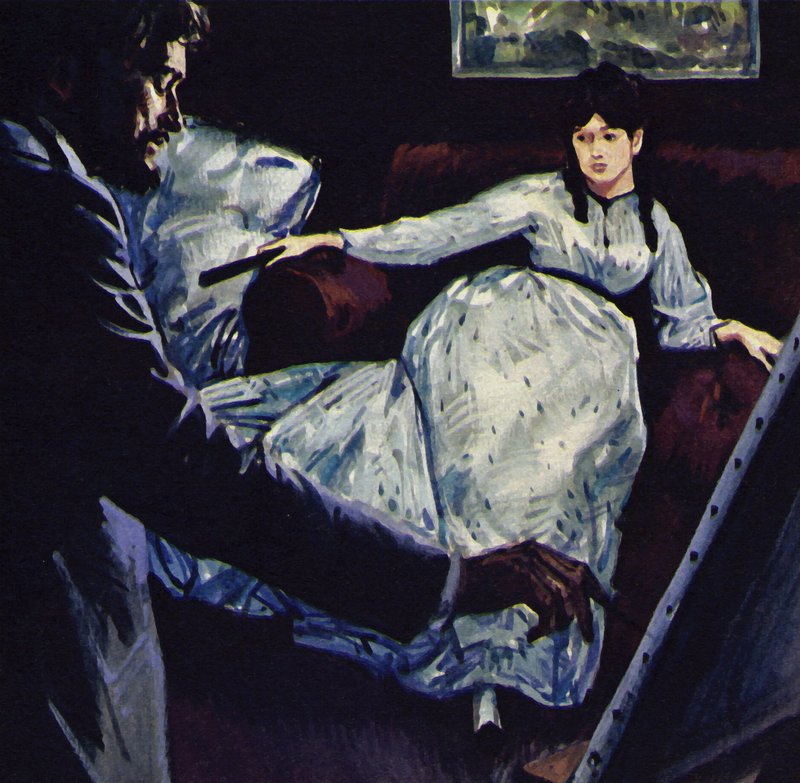 Manet malujący obraz Repose (kolorowa litografia) autorstwa Luis Arcas Brauner