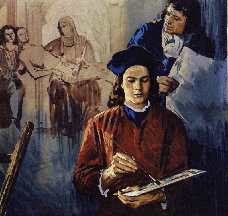Rafael terminował u malarza Perugino (litografia barwna) autorstwa Luis Arcas Brauner