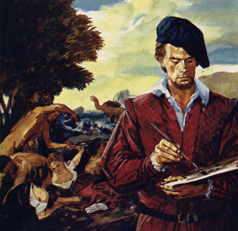Tycjan pracował dla wielu rodzin szlacheckich Wenecji (kolorowa litografia) autorstwa Luis Arcas Brauner