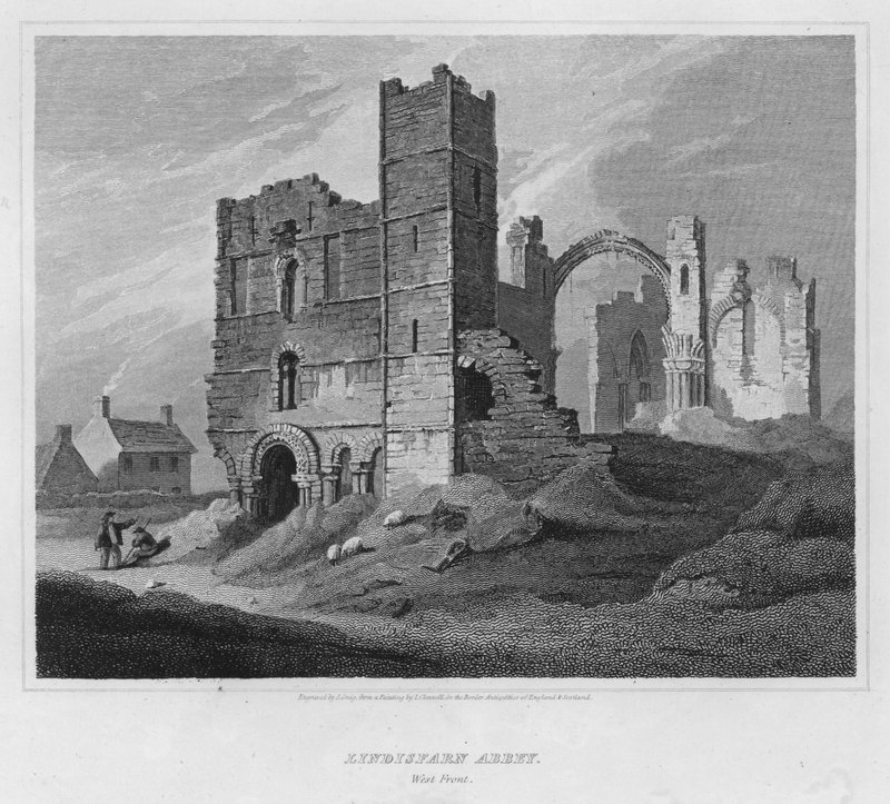 Opactwo Lindisfarne, Front Zachodni (grawerowanie) autorstwa Luke (after) Clennell